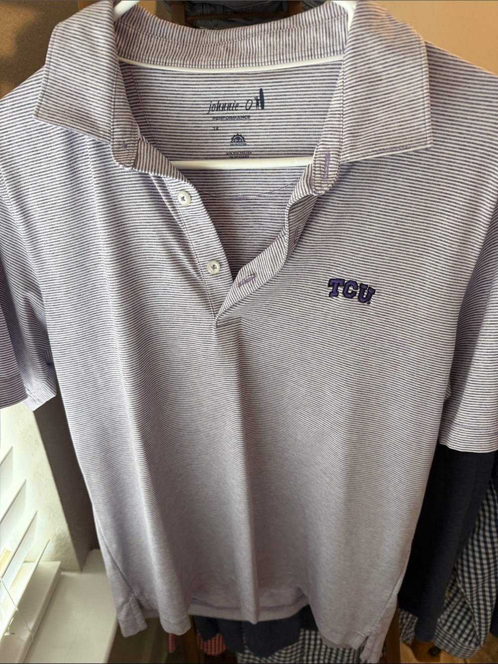 TCU Boy’s striped Polo Shirt in Purple/White